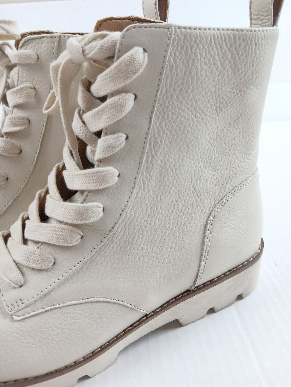 Vionic Leather Combat Boots "Lani" Cream Waterproof Side Zipper Comfort Fall 🆕️ - Picture 10 of 12
